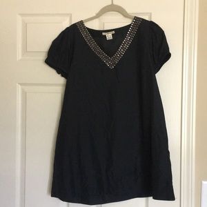 Black Kensie top- puff sleeves & metal detailing
